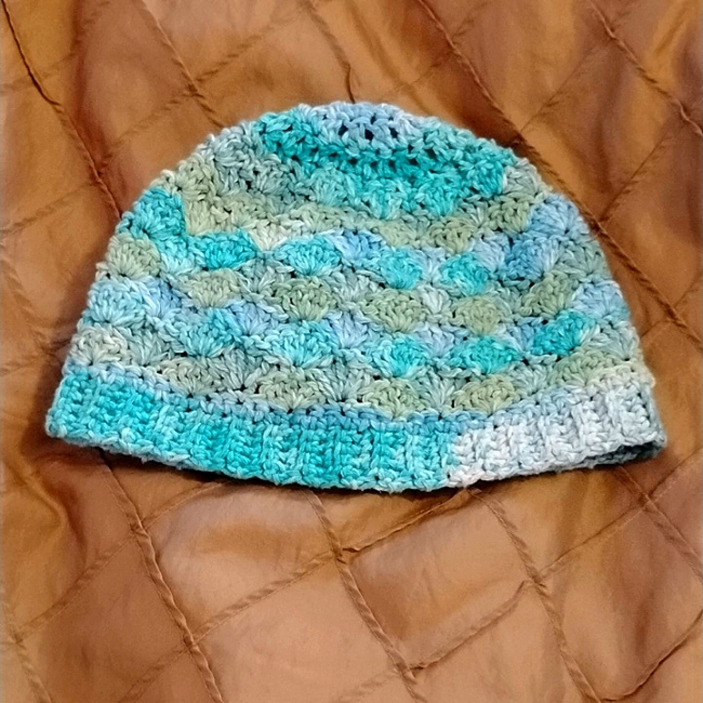 Handmade 100% Cotton Crocheted Women's Size Medium Multicolor Blue Green Hat